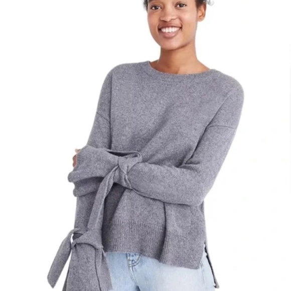 Madewell Grey Tie Cuff Pullover Cotton Blend Boxy Long Sleeve Sweater SZ… - Picture 1 of 12